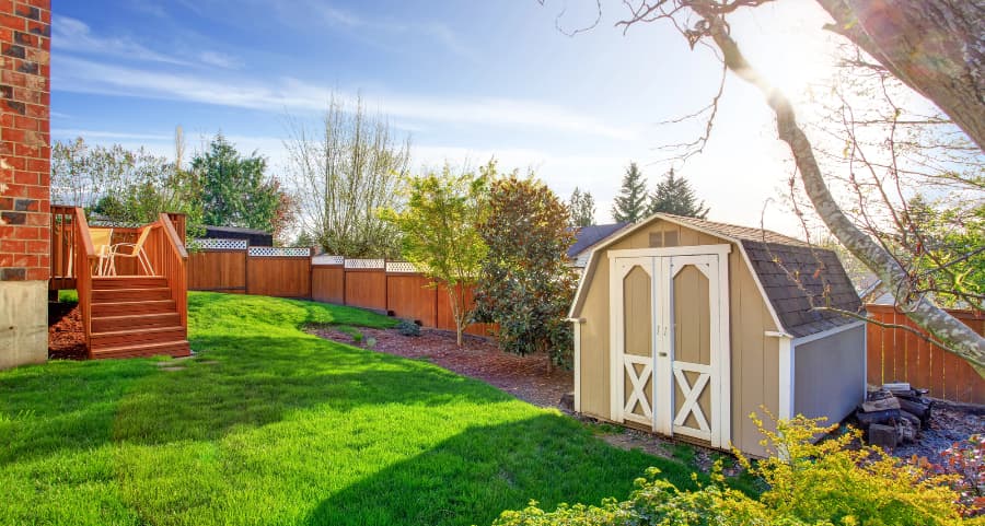 Fenced backyard with storage shed in St. Petersburg